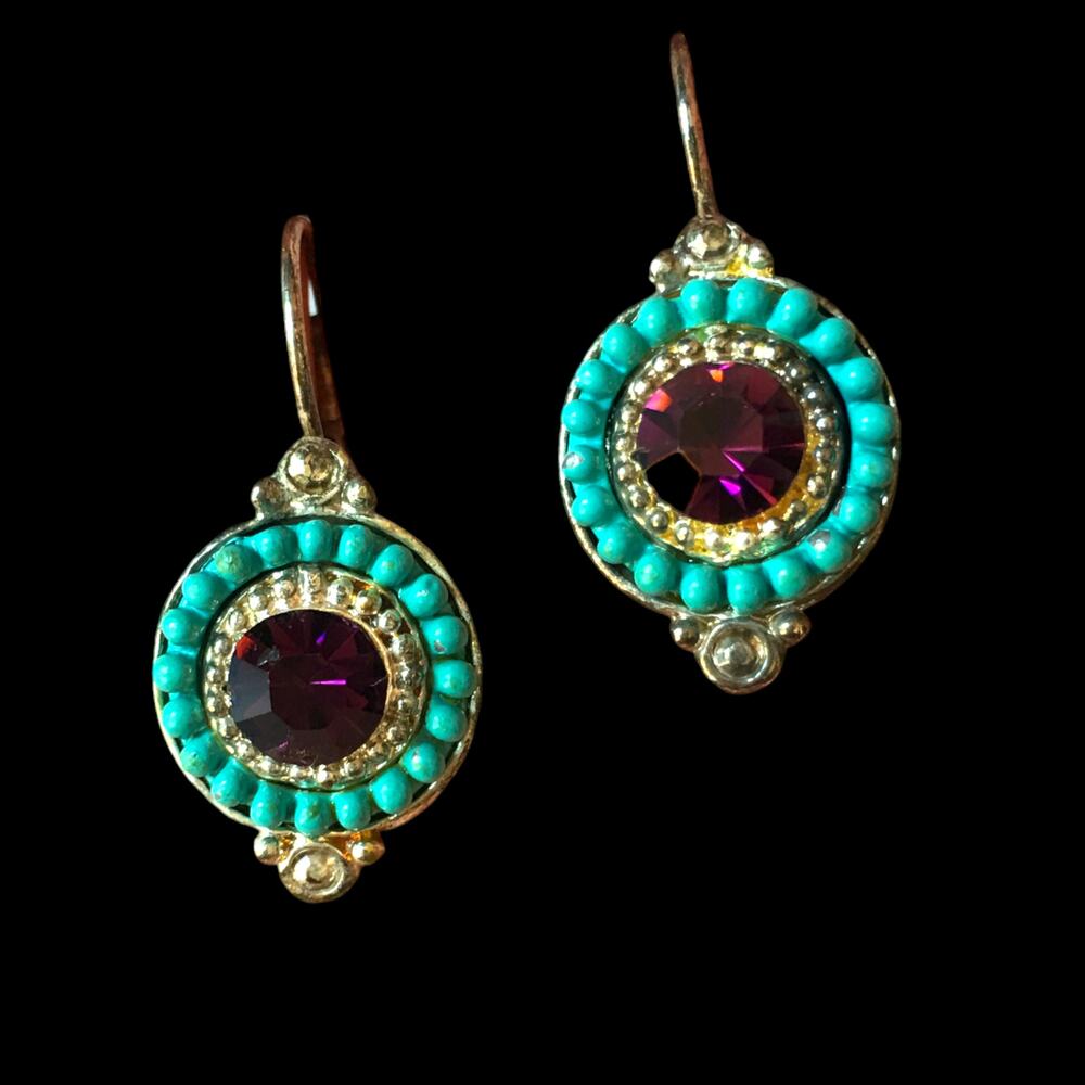 French hook purple crystal blue bead accent statement earrings